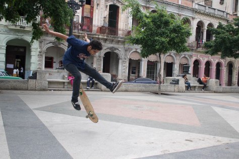 A Cuban skates in Havana on the Prado